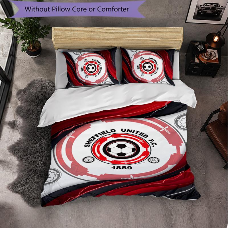 Sheffield United Football 3 Piece Bedding Set Soft Duvet Cover Set with Pillowcases Printed Bedroom Decor Set for Home