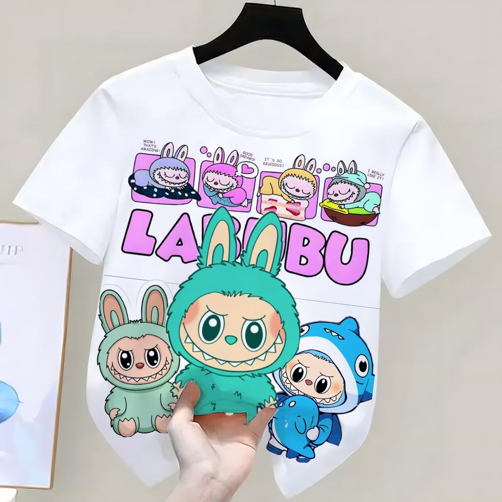LABUBU 3D-trykk Tegneserie Anime Barn T-skjorte Sommer Kortarmet T-skjorte Jente Gutt Skjorte Casual Topper