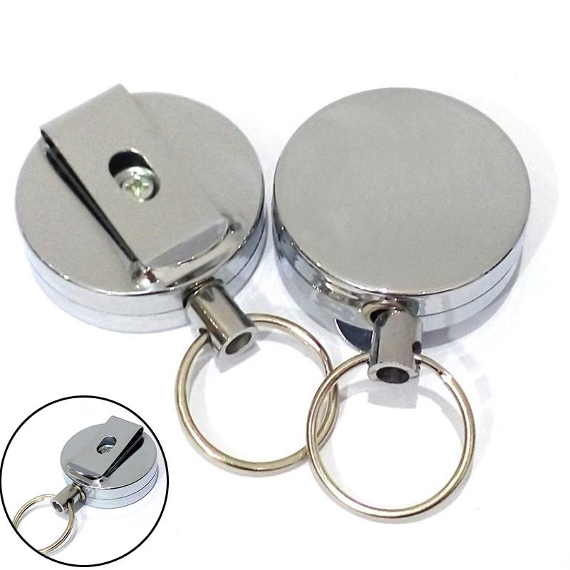 

Key Chain Recoil Extendable Retracting Ring Clip Pull Keyring Metal Wire 60CM
