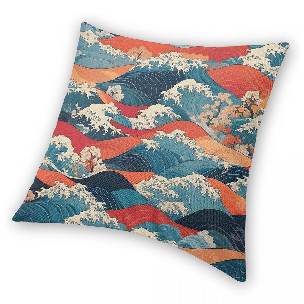 Waves Of Harmony Sakura Bird Square Pillowcase Polyester Linen Velvet Pattern Decorative Pillow Case Sofa Seater Cushion Cover