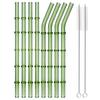 5/10Pcs Reusable Glass Straw with Brush Green Bamboo-shaped Straws Set Suitable for Milkshakes Juices Coffee Bar Accessories