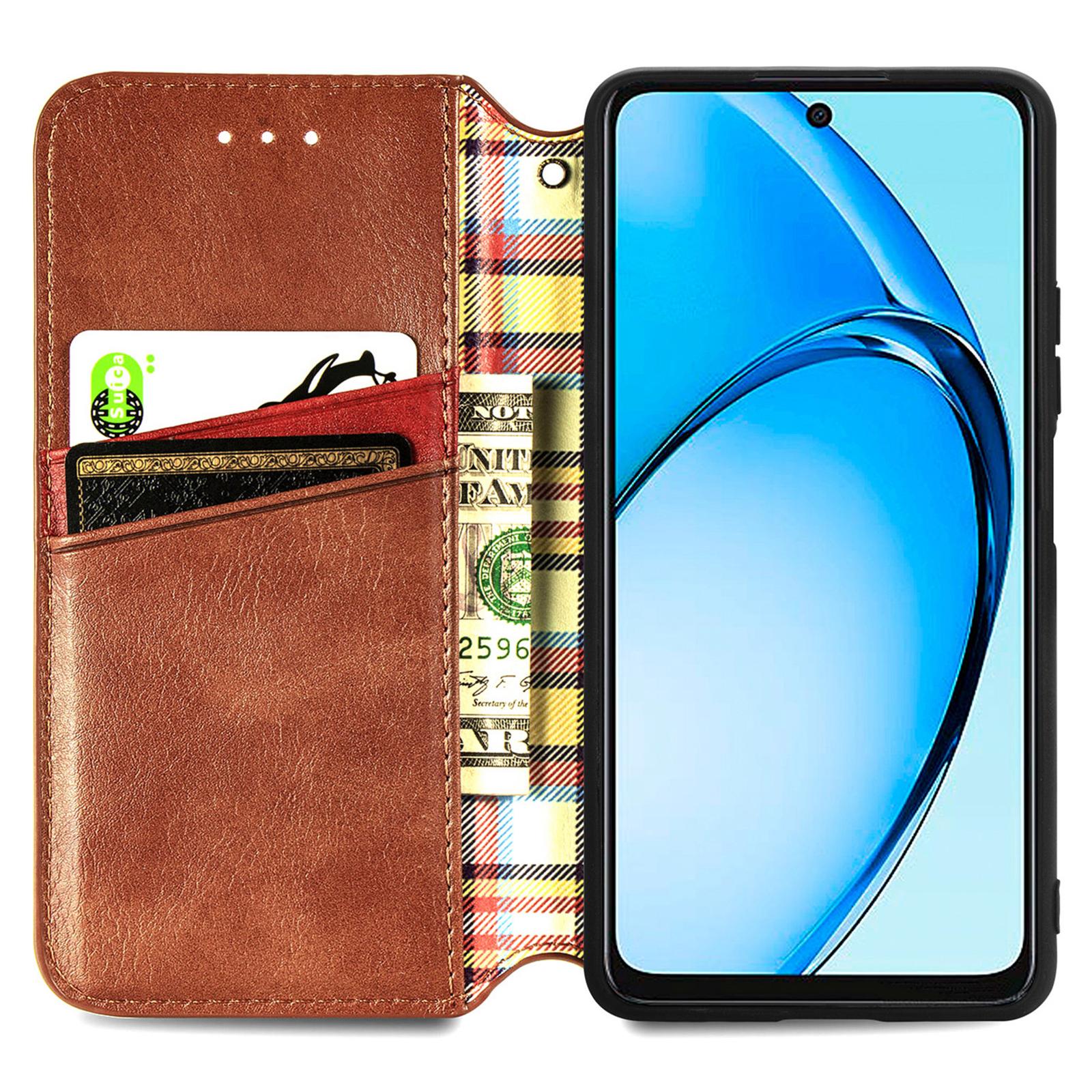 

For Oppo A60 4G PU Leather Case Rhombus Imprint Wallet Stand Phone Cover Brown