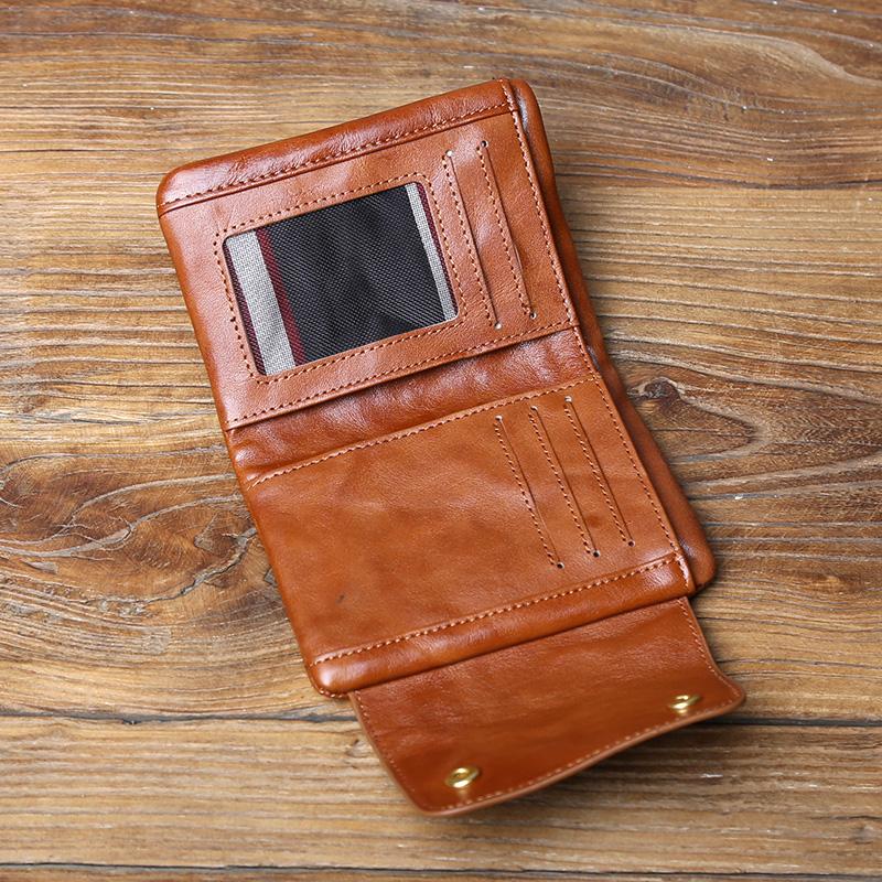 NZPJ Vintage Top-Grain Leather Compact Wallet Genuine Men's Leather Bag Large Capacity Premium Ladies Wallet