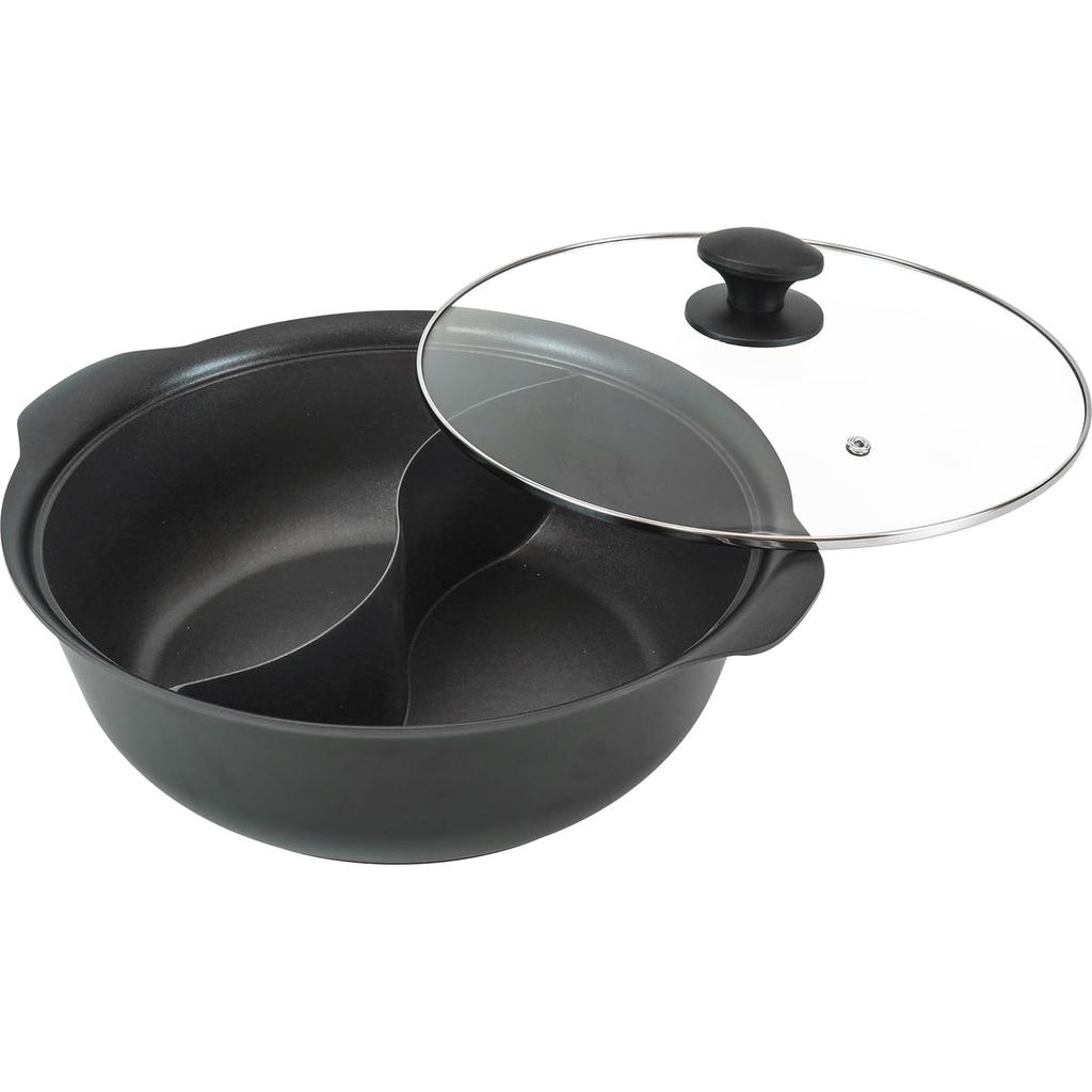 Wahei Freiz Divided Fluororesin Easy to Skiple Divided Pot Two-Compartment Pot, 30cm, IH/Gas Compatible, PFOA/PFOS Free, Coating, Clean, RB-3756