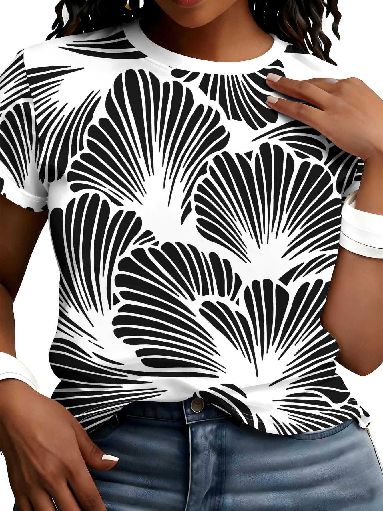 

Artistic Plant T-Shirt with Black And White Ginkgo Leaf Line Print All Over. Short Sleeve S дубильная кора