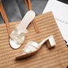 Women's Summer 2026 Outdoor Beach Slippers: 5cm High Heel Casual Single Strap Chunky Sandals