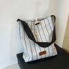 Stylish White Striped Nylon Tote Bag For Women With Large Capacity Ideal For Commuting