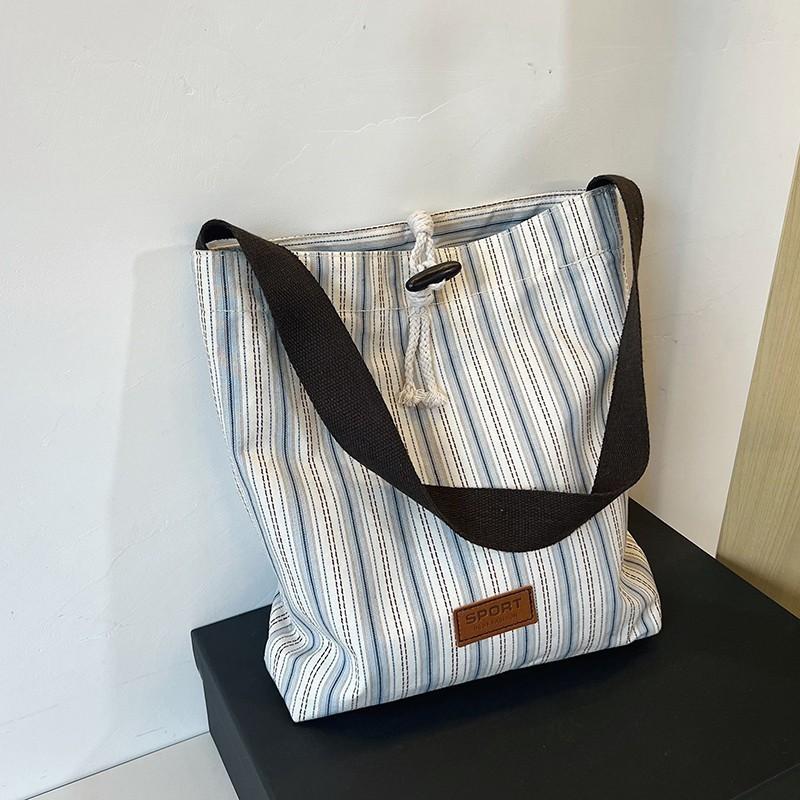 Stylish White Striped Nylon Tote Bag For Women With Large Capacity Ideal For Commuting