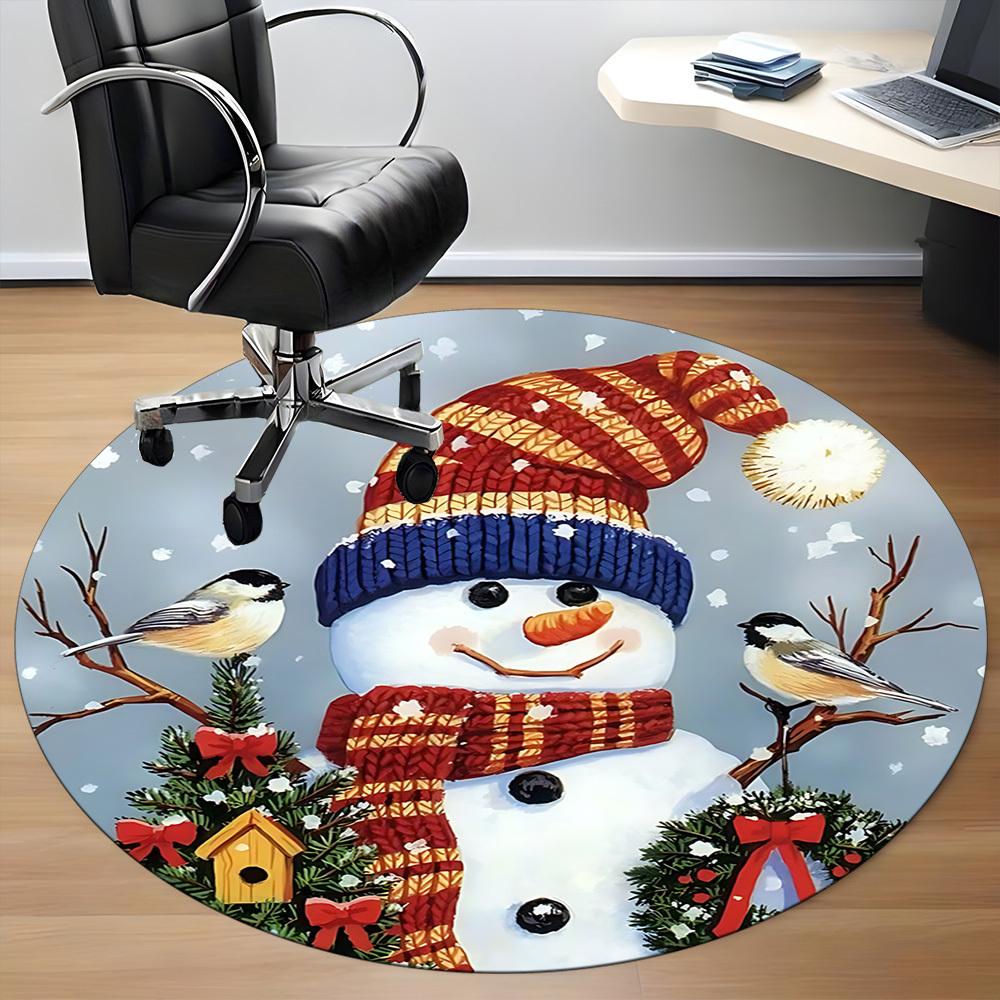 1pc Snowman Christmas Chair Carpet for Office, Soft, Non Slip Polyester Mat, Office, Entryway, Living Room, Bedroom