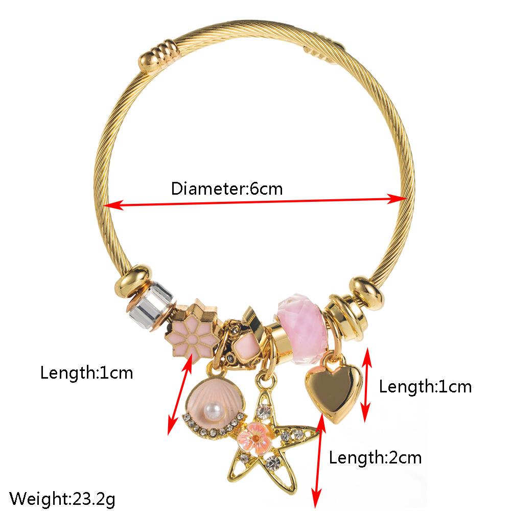 Women Adjustable Bracelet Rhinestone Stars Shells Pendant Bangle