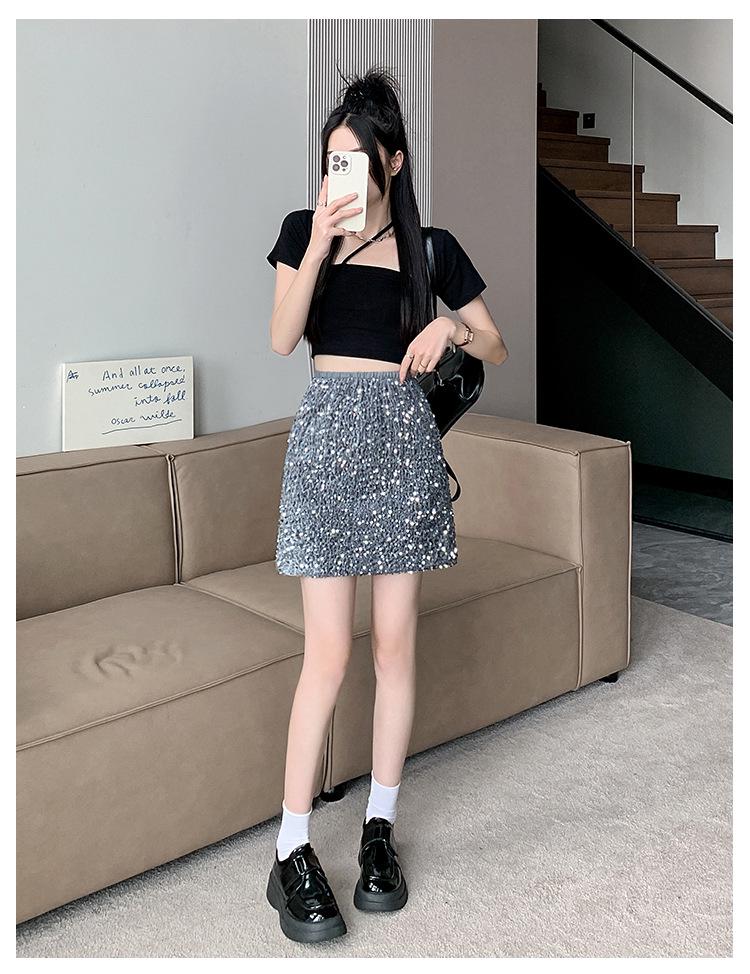 2026 Sequin High-Waist A-Line Mini Skirt - Petite, Slimming, Sexy Summer Style