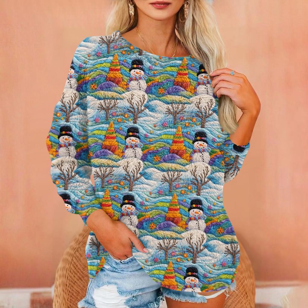 Dame T-skjorte Flanelltrykk Tunika Langermet Fest Rund Hals Topper