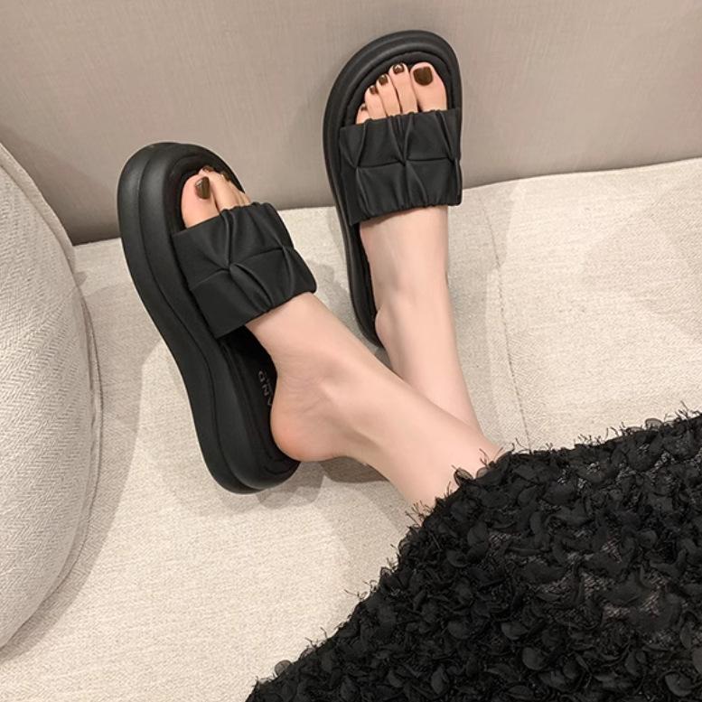 

Thick-soled premium cool slippers women s soft bottom 2025 new summer wear casual versatile one-word beach slippers 40 чёрный