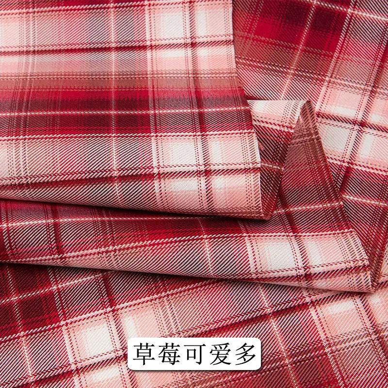 Summer Plaid Fabric Fine Opaque By The Meter for JK Uniform Clothes Dresses Hair Accessories DIY Sewing Cloth Textile Blue Green
