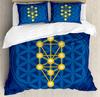 Flower of Life Duvet Cover Dark Blue with Geometry Print Quilt Cover for Children Teens Adults for Bedroom Decoration Queen Size