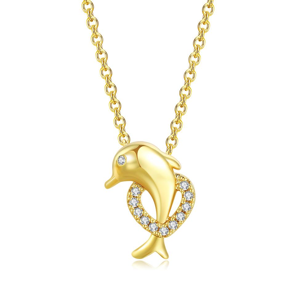 Kawaii Dolphin Necklace for Women Cute Pendant Gold Heart Cubic Zirconia Choker Chains On Neck Jewelry Gifts N148