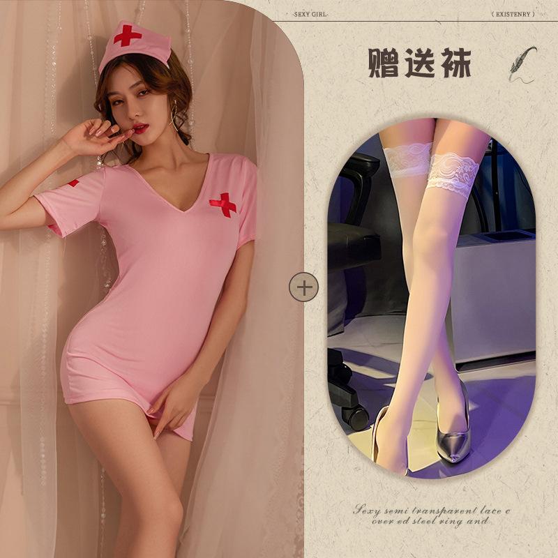 New sex underwear, back plaid nurse, sexy nurse uniform temptation, a breast-revealing set.