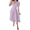 2024 Women's Solid Color Pleated Waist Three-quarter Sleeve Swing Dress