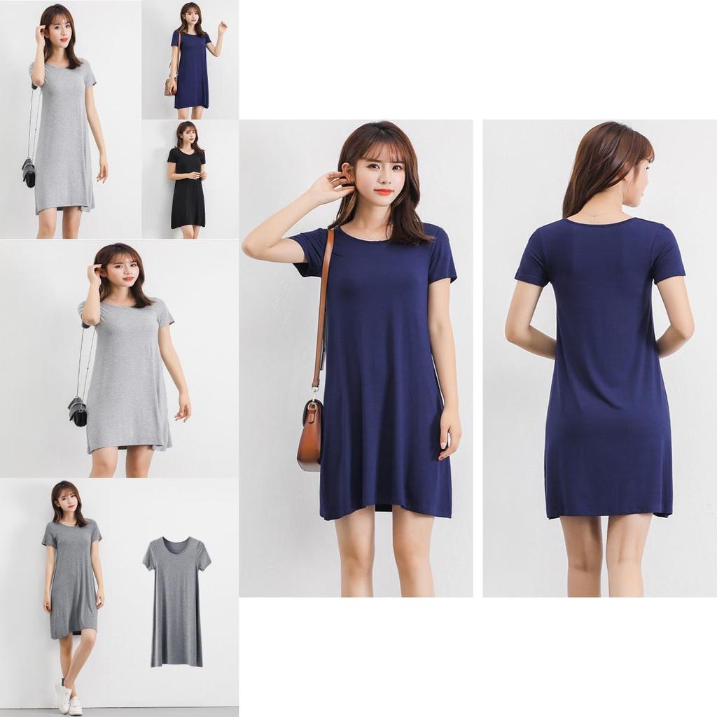 Women's Summer Short Sleeve Casual Sundress Tops Mini T-shirt Dress In Vibrant Modal