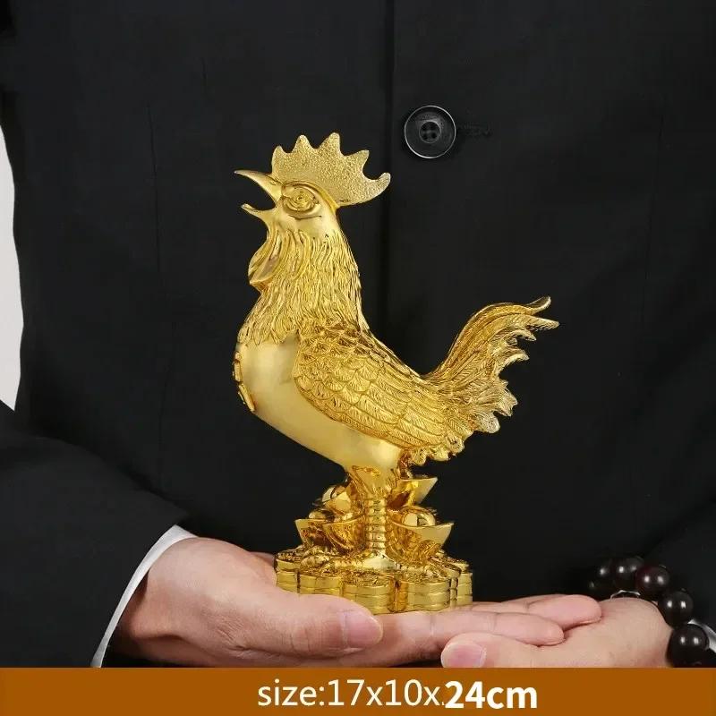 WSHYUFEI Golden Chicken Decoration Gold Plating Lucky Cock Resin Statue Living Room TV Cabinet Figurines Chinese Decorations
