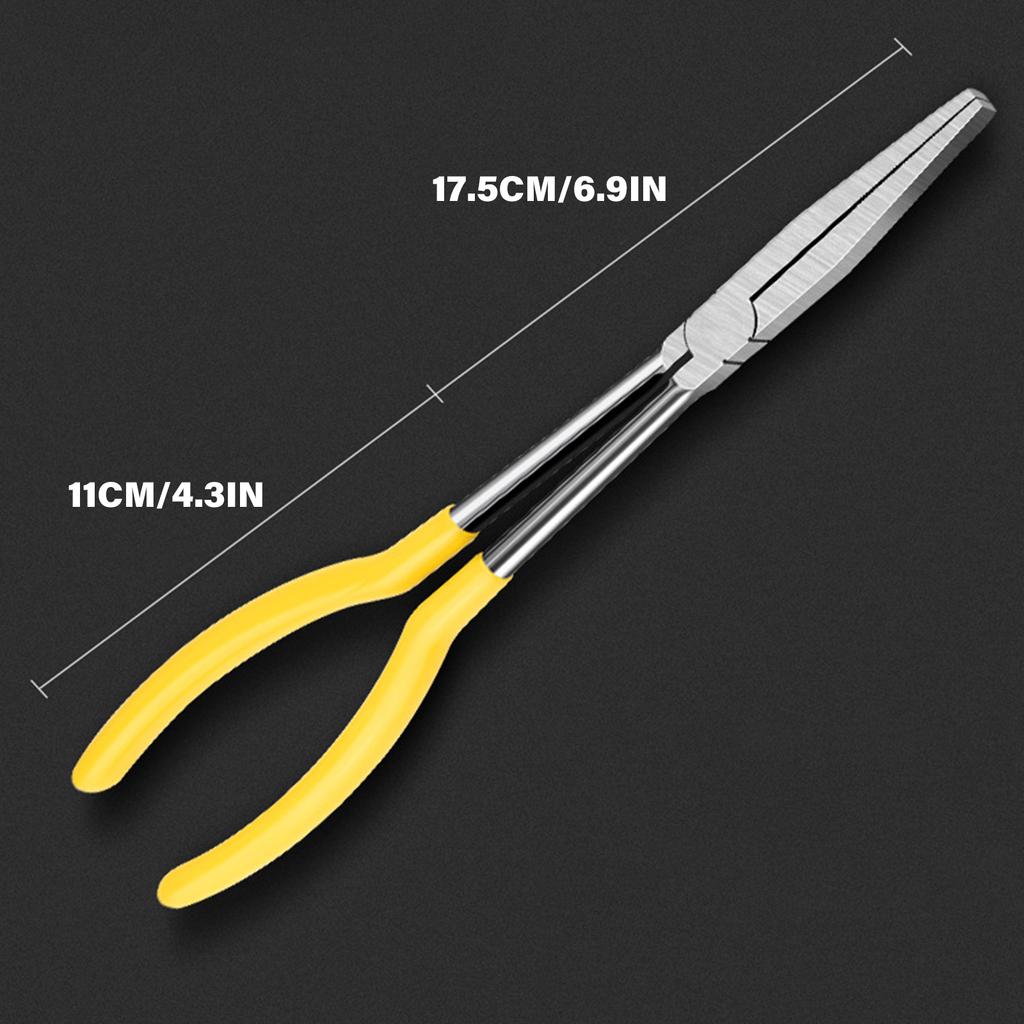11Inch Long Nose Pliers Set, 6Pieces with Straight 25, 45, 90 Degree, Flat & Round Tips Removal Tool for Precisions Work