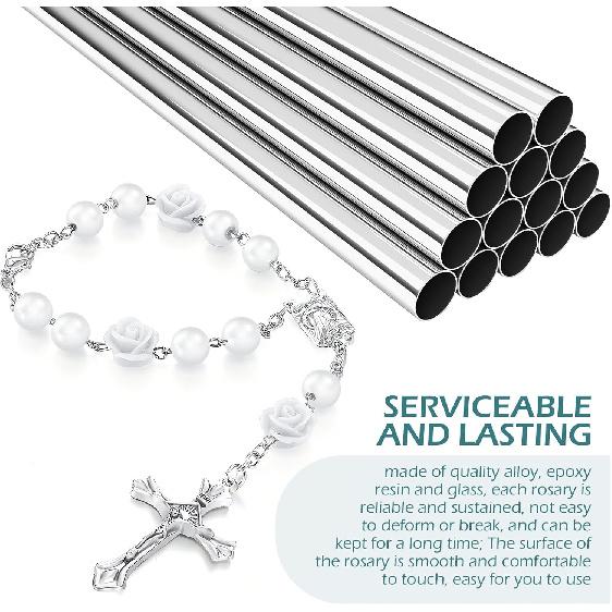 2PCS Car Rose Rosary for Rearview Mirror, Cross Blessing Rear View Mirror Hanging Decors, Auto Interior Hanging Accessories for SUV, Sedan, Truck