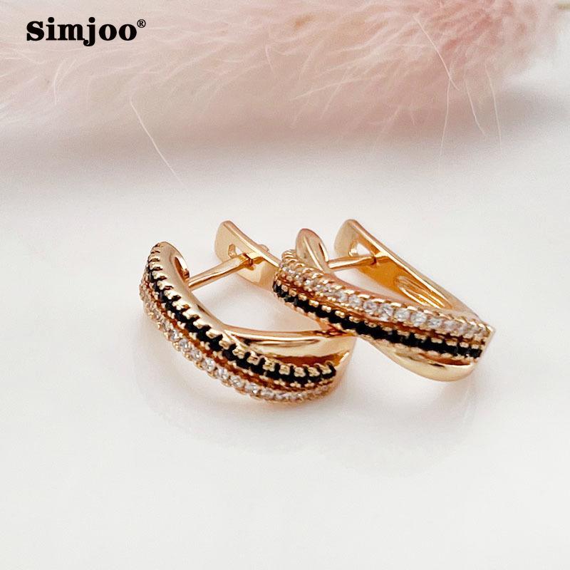 SIMJOO Rose Gold Color Earrings for Women Chic Simple Double Row Zircon Earrings