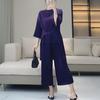 Pineapple Pleat Women's Wide-Leg Pants & Top Set: Chic & Stylish Two-Piece Outfit