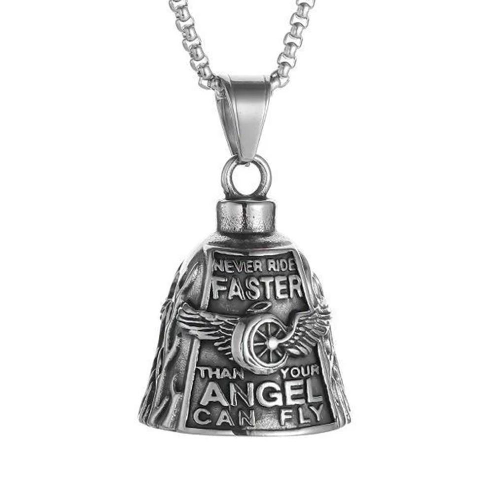 Vintage Stainless Steel Luck Bell Pendant Charm Riding Amulet Necklaces For Men Fashion Motorcycle Hip Hop Rock Party Jewelry
