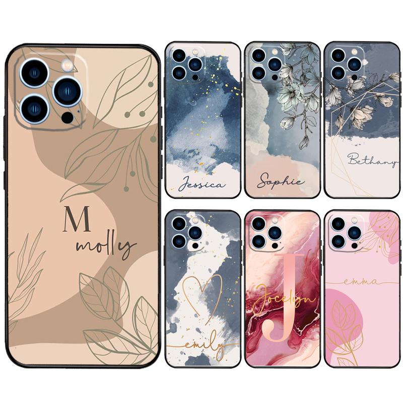 PERSONALISED Initials Name Floral Case For iPhone 16 15 14 11 12 13 Pro Max Mini X XR XS Max 7 8 16 15 Plus Cover Funda