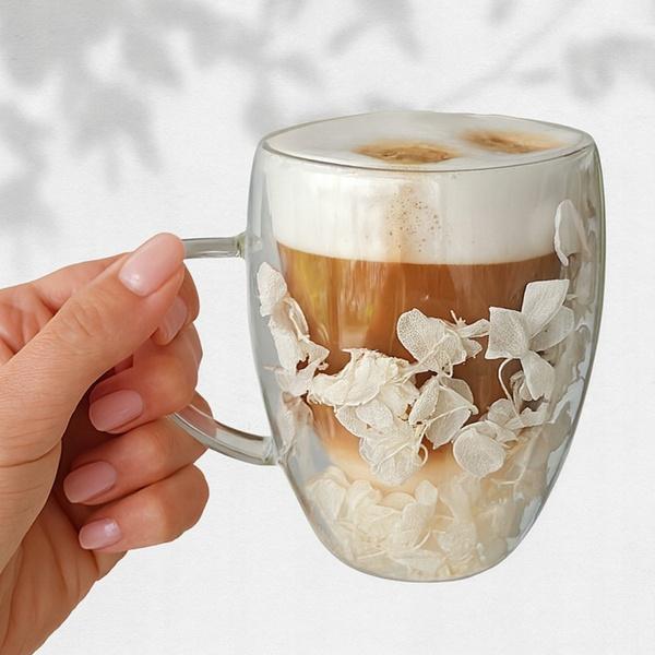 Ecarla Szklanka Termiczna Z Podwójnym Dnem Z Hortensją W Środku 300Ml Szk185