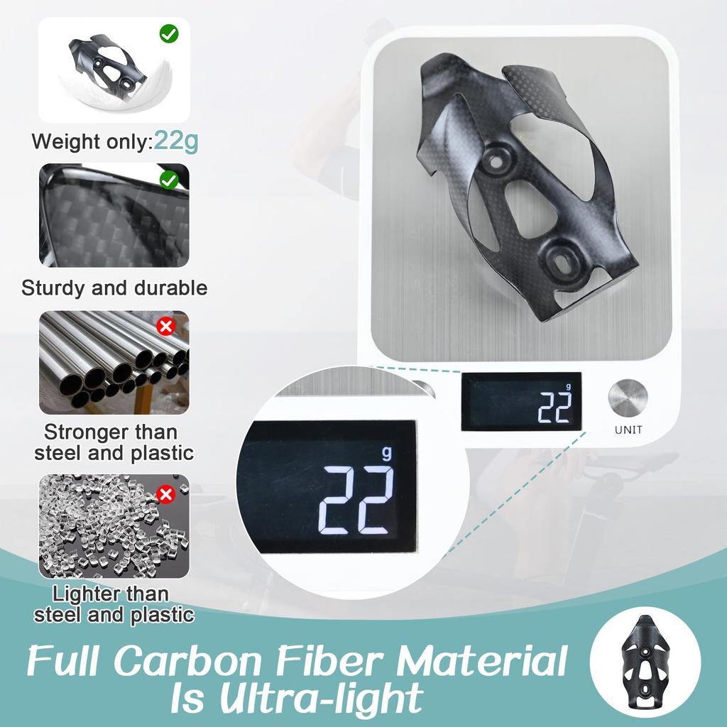 ROADNADO Carbon Bicycle Bottle Cages Carbon Fiber Bottle 25g Carbon Ultra Black (2-Piece Set), Holder, Fiber, Lightweight, Stretchy,