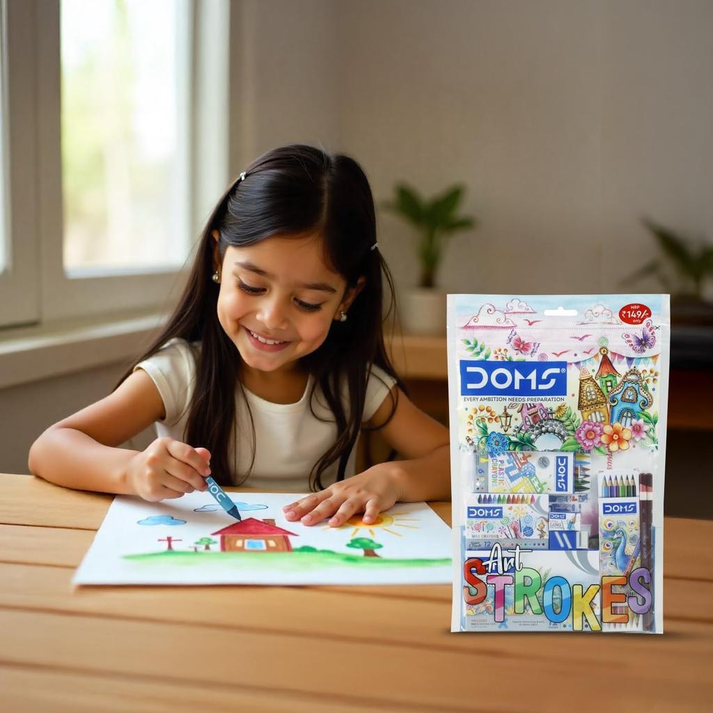 Doms Art Strokes Kit Perfect Value Pack Creative Kids Stationery Set 10 Items Gifting Art Kit Pack Of 1