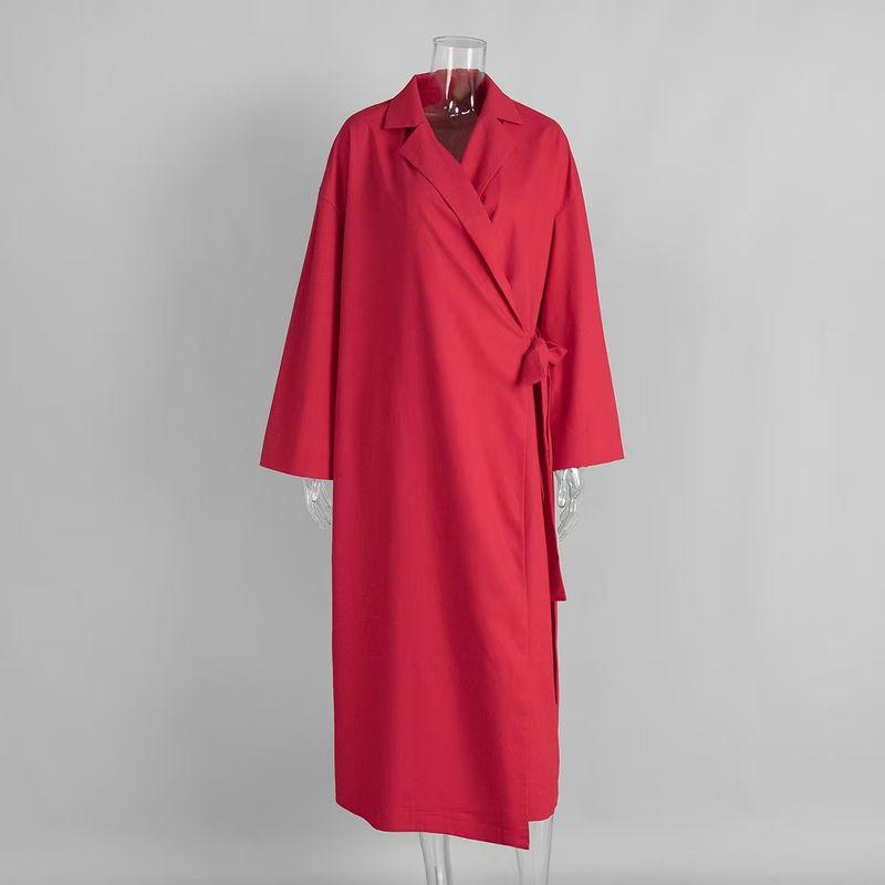 

Fashion Wind New Arrival Fashion Loose Casual Cardigan Shoelace Waist-Tight Dress Loose Lace up Dress Red S