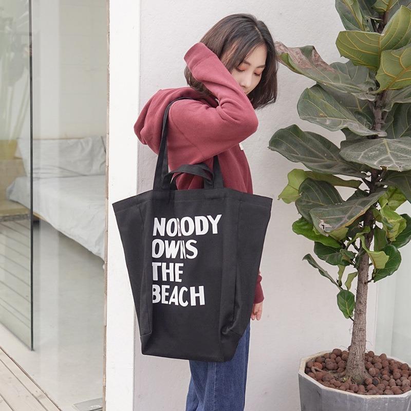 Literary and Simple Letter Shoulder Canvas Bag Female Student Large-capacity Portable Shopping Bag