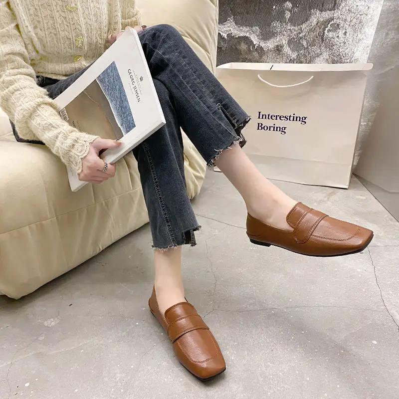 Fashion Ladies Footwear Slip-on Office Women's Flat Shoes Square Toe Comfortable and Elegant 2025 Summer Luxury Brand Promotion Vacation