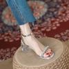 Coarse-heeled sandals female 2025 summer new French medium-heeled rhinestone fairy with skirt silver word with high heels