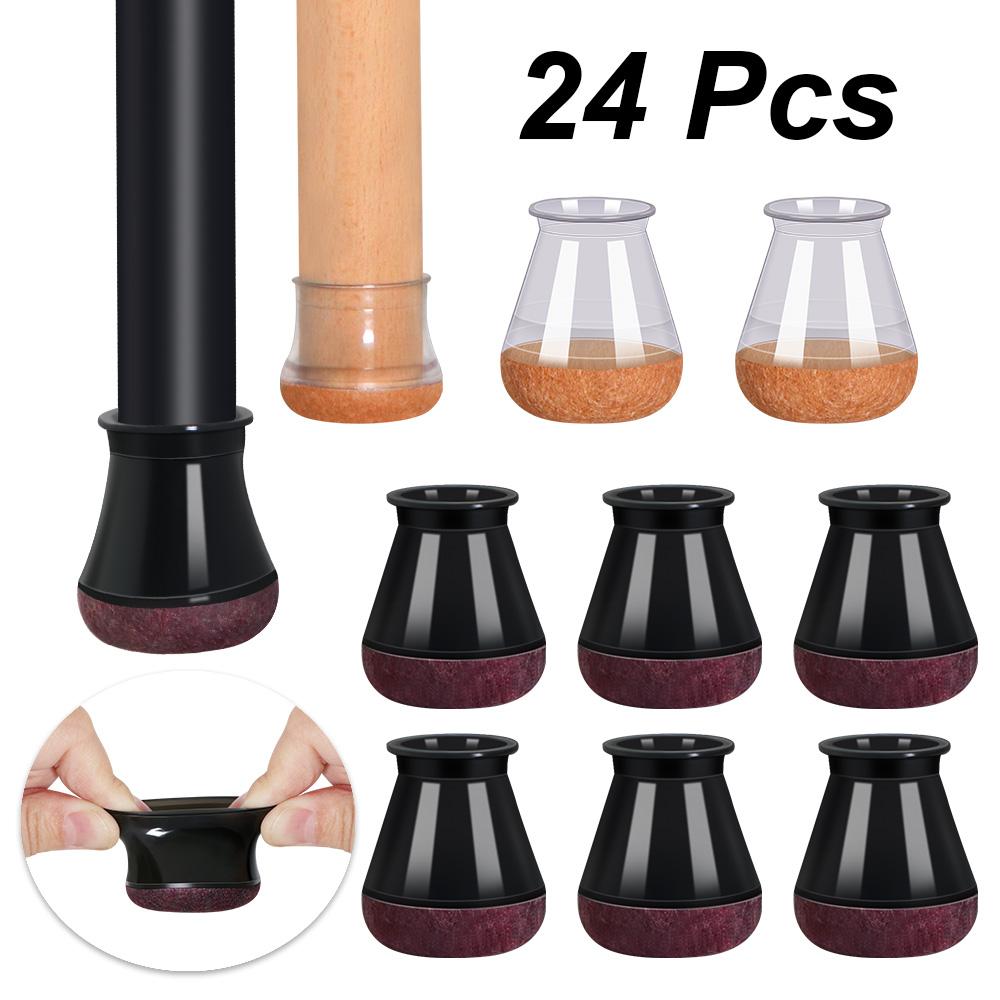 8/24 Pcs Chair Leg Floor Protectors for Hardwood Floors, Silicone Chair Caps Covers Furniture Pads Sliders Wrapped Felt Bottom