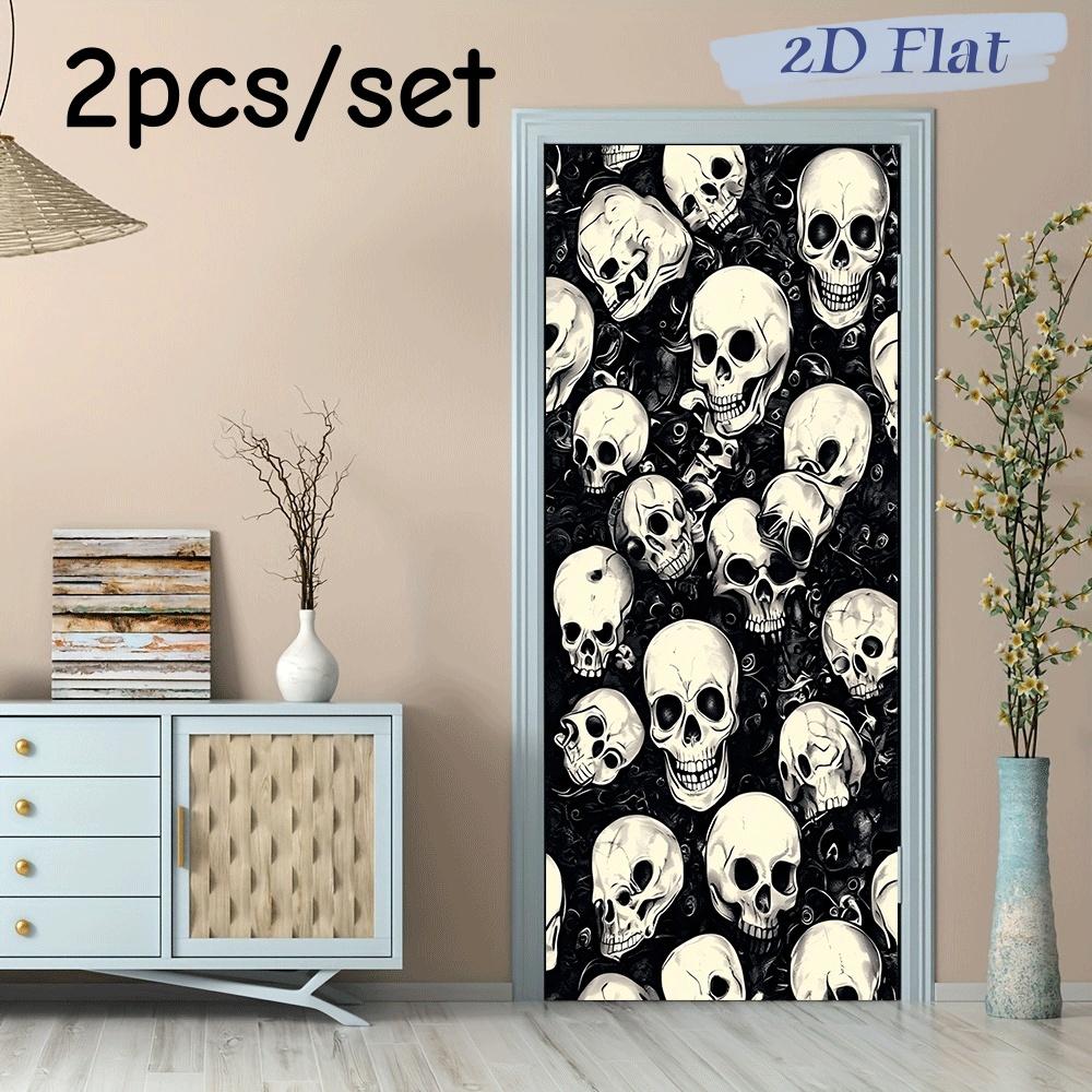 2pcs Dark Style Skull Wall Stickers Gothic Horror Theme Bedroom Living Room Decoration Stickers Halloween Party Decoration Self