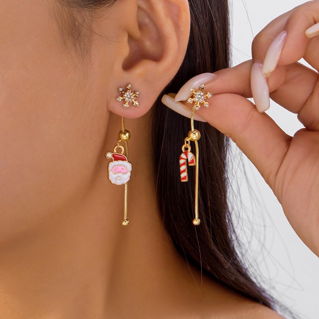 Fashion Christmas Earrings With Santa Claus And Bell Elements For Holiday Party Wear