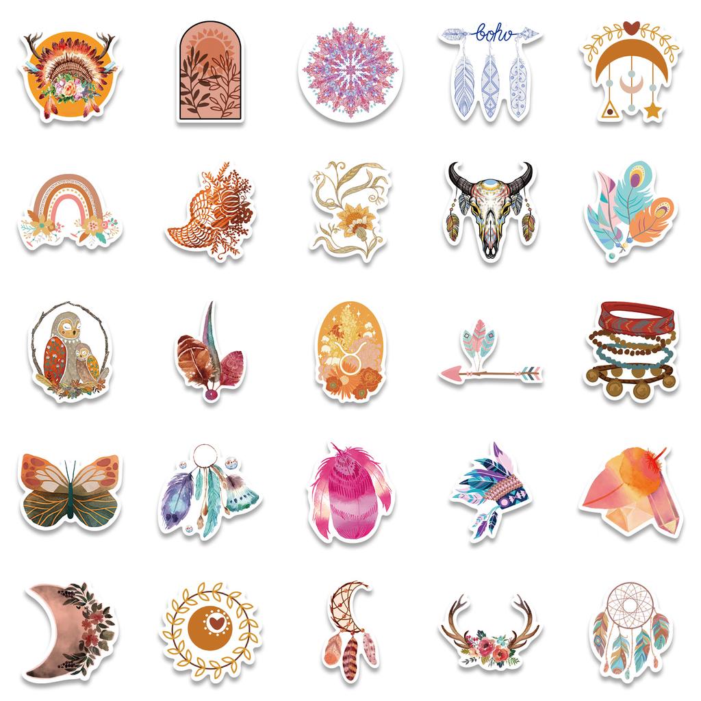 50 Cartoon Boho Style Graffiti Stickers Decorative Ipad Suitcase Notebook Diy Waterproof Stickers