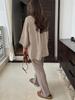 Vintage Solid Shirt Trousers Suit Women Single Breasted Long Sleeve Shirt Wide Leg Pants Summer Female Set