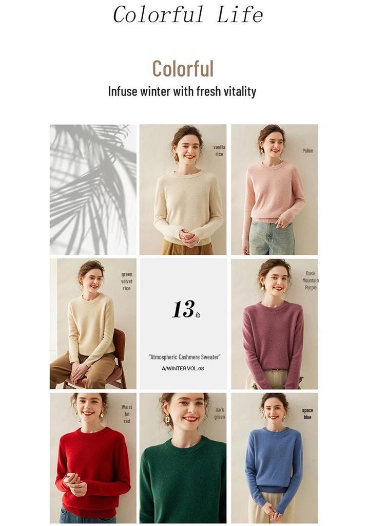 Women's Pure Cashmere Round Neck Knitwear - Warm, Casual, Urban Style for Autumn/Winter