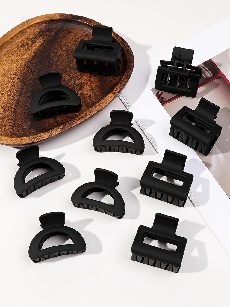 10Pcs Matte Semicircle Rectangle Hair Claw Clips for Women Girl for Thin Medium Hair,Nonslip Jaw Clips (Beige,Khaki,Brown,Black)