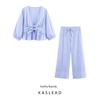 Kaslead New Arrival Women's Fashion Style Bowknot Decoration Stripes Shirt Pants 3710338 3687338