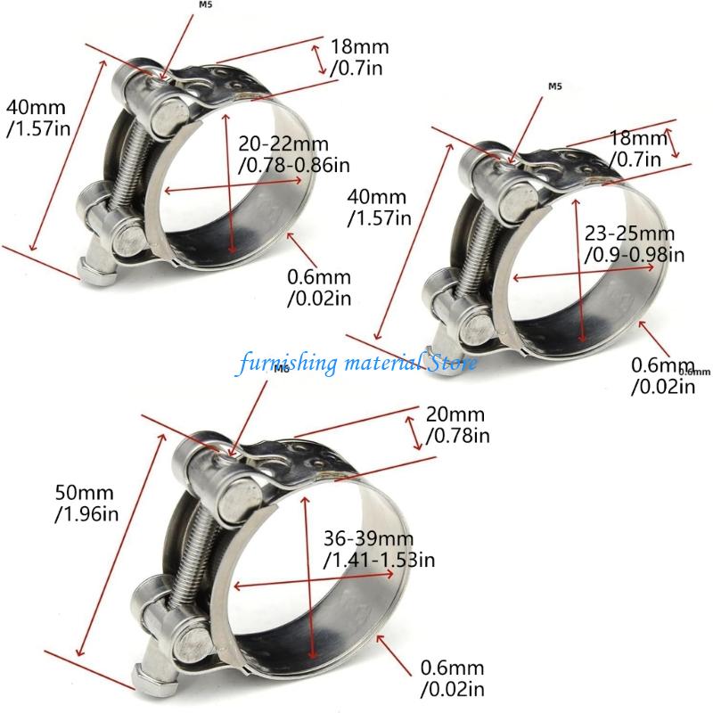 Y5GD 6Pcs Universals Metal Steel Hose Clamps T Bolt Exhaust Pipe Clips for Repairing Swimming Pool Washing Machine Hoses