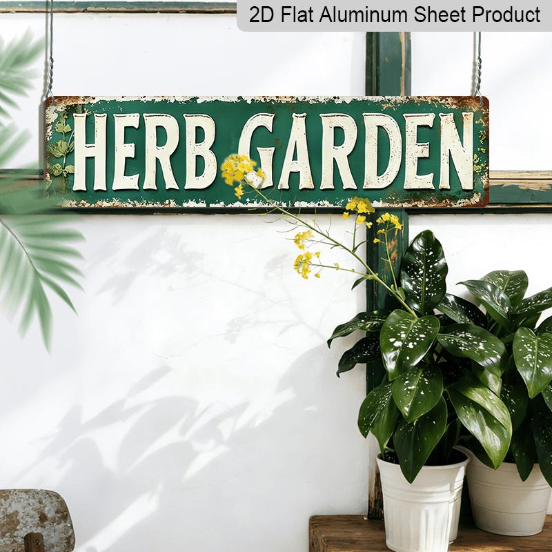 2D Flat - 1pc Vintage Metal Herb Garden Sign, Rustic Green Wall Decoration, 15.7×3.94inch- Perfect for Home, Café, Bar, Garage, Country House, Garden