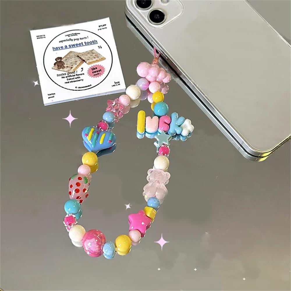 

Y2K Lucky Bear Bead Phone Strap Charm Chain Clouds Lanyard For iPhone Accessrioes Key Chain Girl Bag Camera Pendant Jewelry Rope