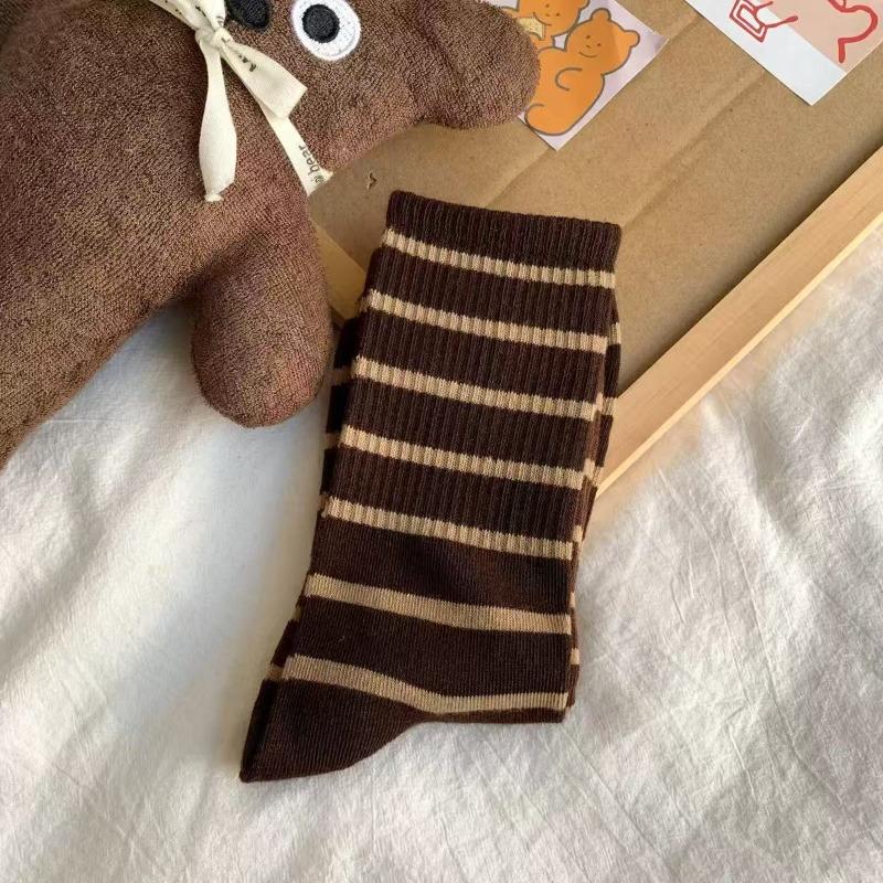 

Женские модные весенне-осенние новые полосатые носки-гольфы 1 pair темный кофе