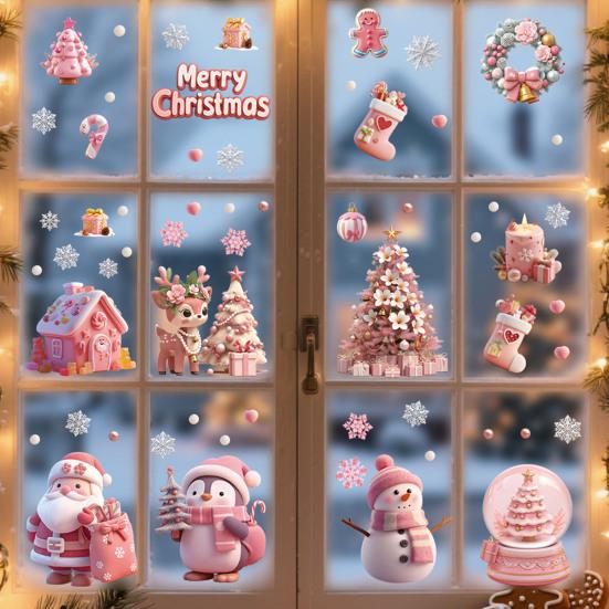 Yousheng 9 Sheets/Set Christmas Window Cling Removable Waterproof PVC Winter Merry Christmas Static Glass Sticker Holiday Party Decoration Decal